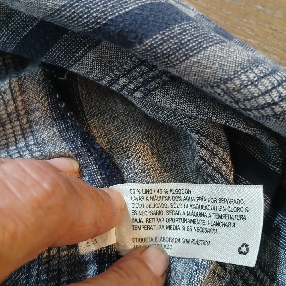 Goodfellow Men Shirt Sz M Linen Cotton Blend  Short Sleeve Gauzy Blue Stripes - Picture 6 of 10
